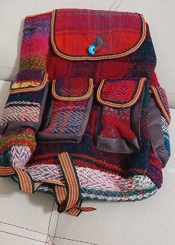 Renkli Desenli Yün Kadın Sırt Çantası - Görsel 2