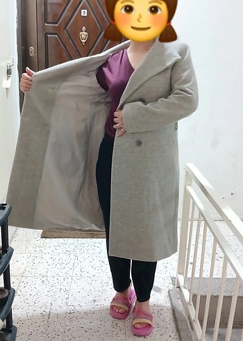 Gri Midi Kadın Düğmeli Kaban - Görsel 2