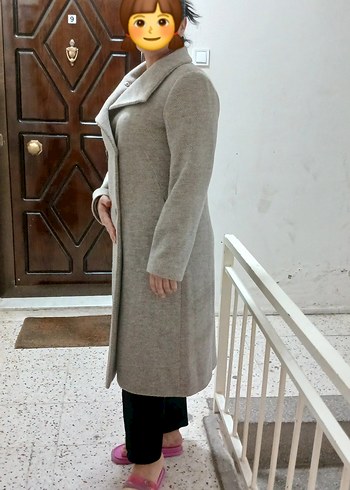 Gri Midi Kadın Düğmeli Kaban - Görsel 3