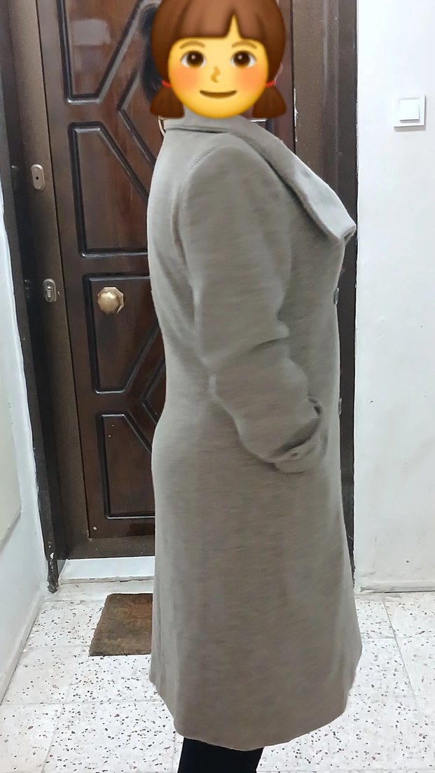 Gri Midi Kadın Düğmeli Kaban - Görsel 5