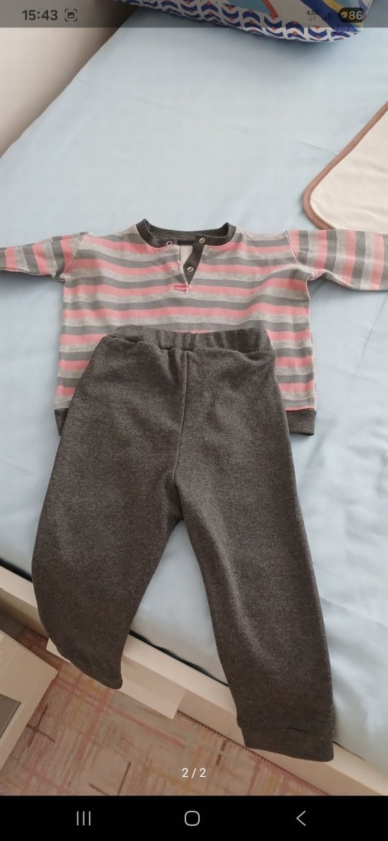 Gri Çizgili Örgü Bebek pijama Takımı - Görsel 2