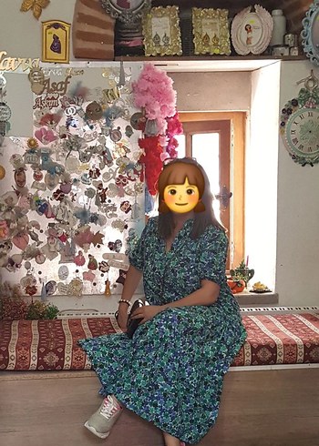 Renkli Batik Midi Elbise, Kısa Kollu, Salaş Kesim - Görsel 2