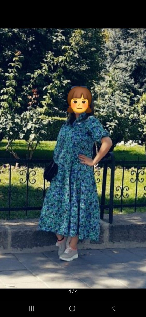 Renkli Batik Midi Elbise, Kısa Kollu, Salaş Kesim - Görsel 3