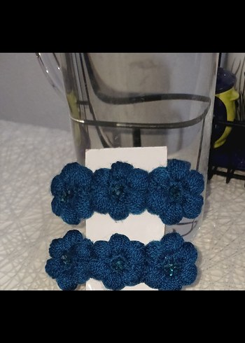 Mavi Nakışlı Lastikli Çocuk Saç Tokası EL EMEĞİ GÖZ NURU - Görsel 2