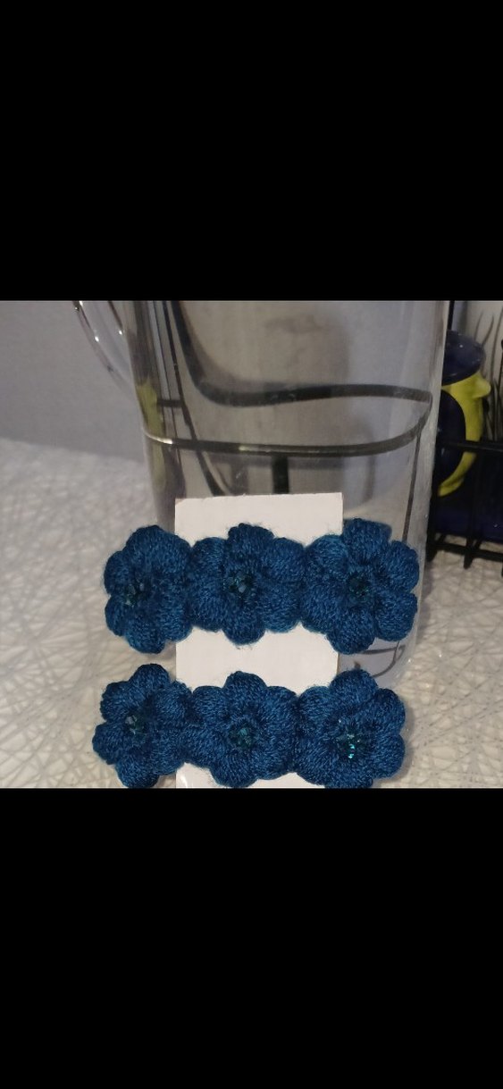 Mavi Nakışlı Lastikli Çocuk Saç Tokası EL EMEĞİ GÖZ NURU - Görsel 2