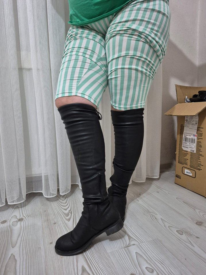 Kadın Siyah Diz Üstü Çizme İnce Topuklu - Görsel 3