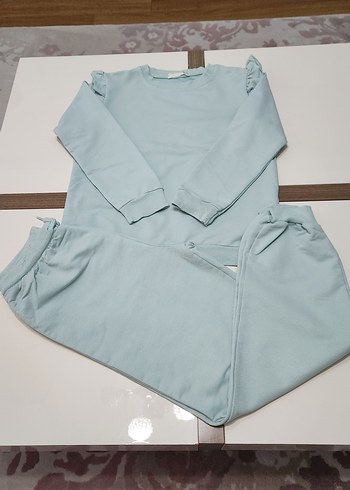 Kız Çocuk Açık Yeşil Rahat Sweatshirt ve Eşofman Takımı - Görsel 2