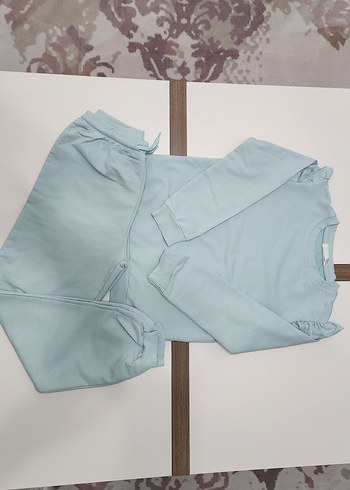 Kız Çocuk Açık Yeşil Rahat Sweatshirt ve Eşofman Takımı - Görsel 3