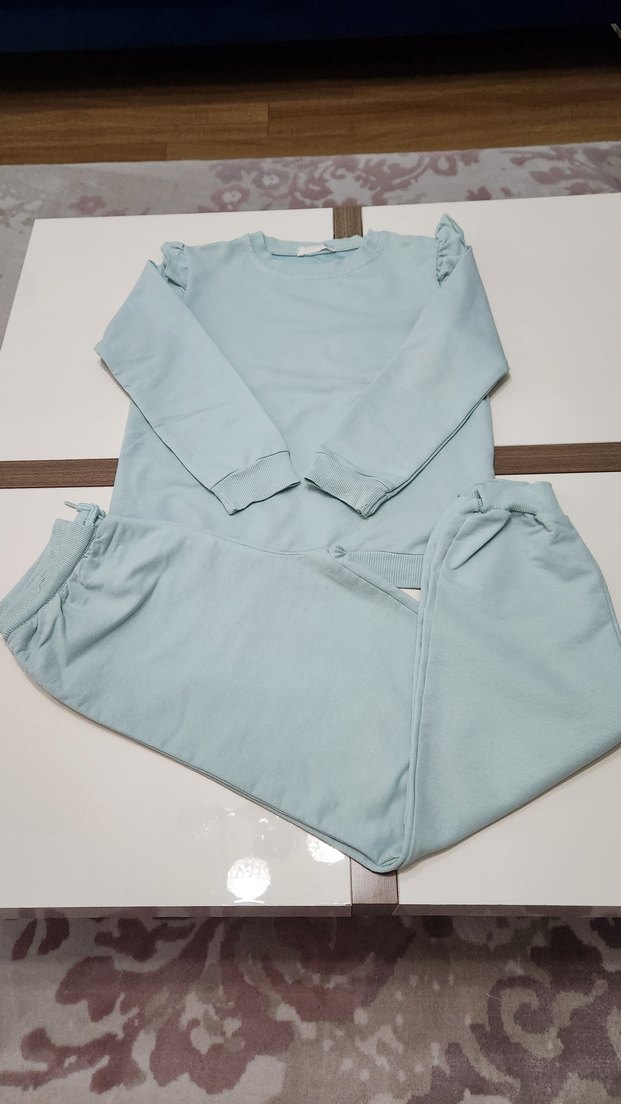 Kız Çocuk Açık Yeşil Rahat Sweatshirt ve Eşofman Takımı - Görsel 2