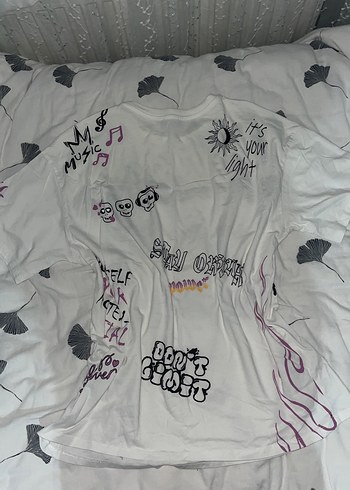 Beyaz Pamuklu yarım Kollu Baskılı Tişört - Görsel 3