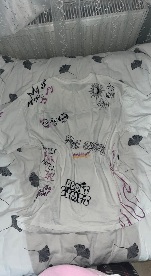 Beyaz Pamuklu yarım Kollu Baskılı Tişört - Görsel 3