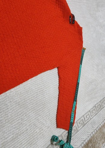 Turuncu rengi ince Örgü triko Kazak, Yuvarlak Yaka - Görsel 5