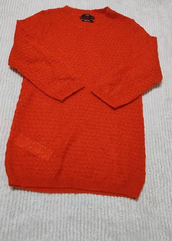 Turuncu rengi ince Örgü triko Kazak, Yuvarlak Yaka - Görsel 2