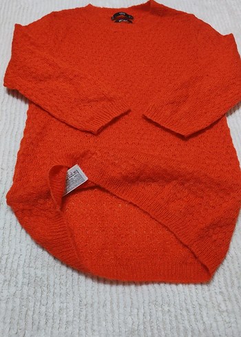 Turuncu rengi ince Örgü triko Kazak, Yuvarlak Yaka - Görsel 4