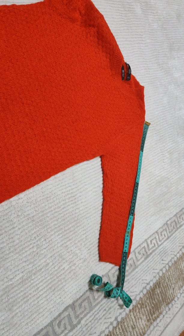Turuncu  rengi  ince Örgü triko Kazak, Yuvarlak Yaka - Görsel 5