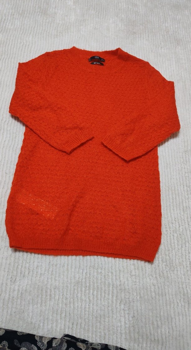 Turuncu  rengi  ince Örgü triko Kazak, Yuvarlak Yaka - Görsel 2