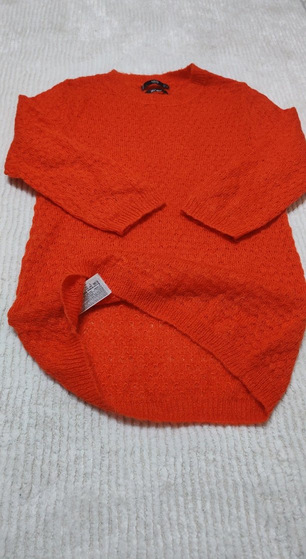 Turuncu  rengi  ince Örgü triko Kazak, Yuvarlak Yaka - Görsel 4