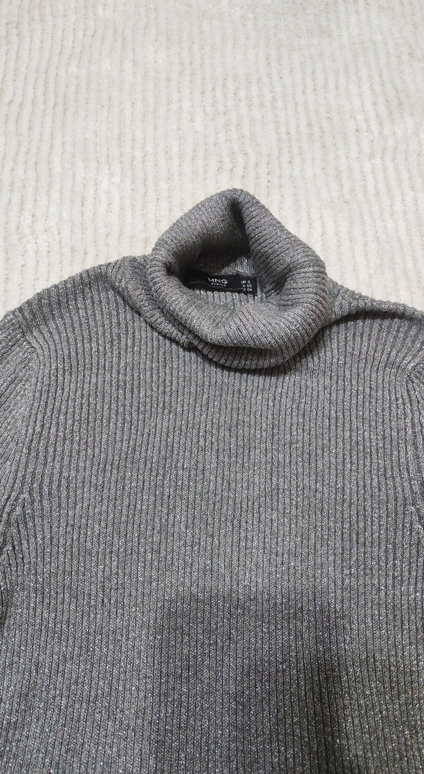 Gri Kadın Boğazlı Triko Kazak - Görsel 3