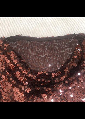 Kahverengi Pullu Kadın Bluz - Görsel 4