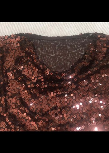 Kahverengi Pullu Kadın Bluz - Görsel 2