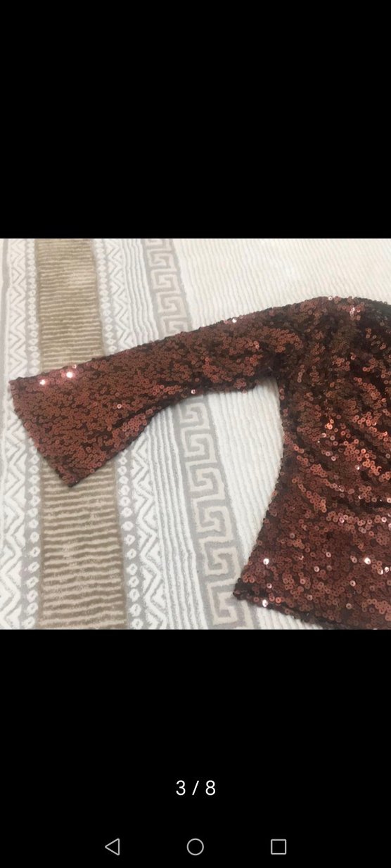 Kahverengi Pullu Kadın Bluz - Görsel 3