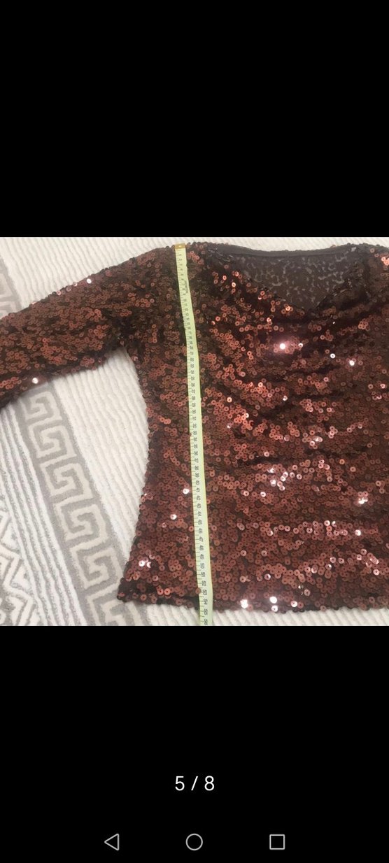 Kahverengi Pullu Kadın Bluz - Görsel 5