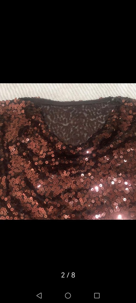 Kahverengi Pullu Kadın Bluz - Görsel 2