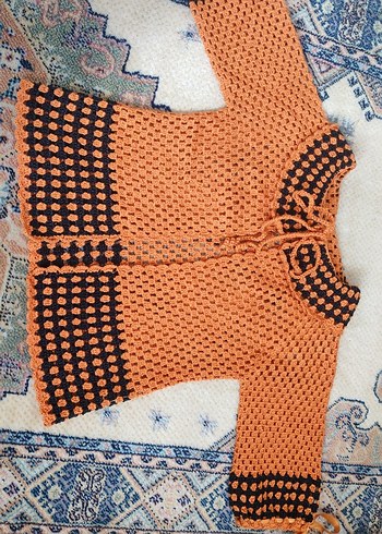 Turuncu Nakışlı Bohem Kız çocuk Hırka - Görsel 2