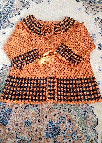 Turuncu Nakışlı Bohem Kız çocuk Hırka - Görsel 4