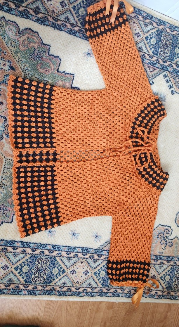 Turuncu Nakışlı Bohem Kız çocuk Hırka - Görsel 2