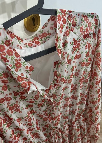 Çiçek Desenli Kırmızı Bohem Mini Elbise - Görsel 3