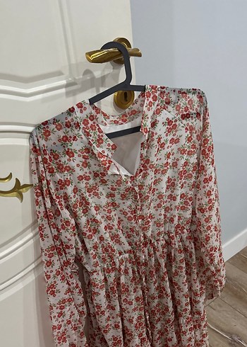 Çiçek Desenli Kırmızı Bohem Mini Elbise - Görsel 2