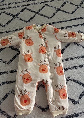 Fermuarlı, Baskılı Beyaz Bebek Tulumu - Görsel 4