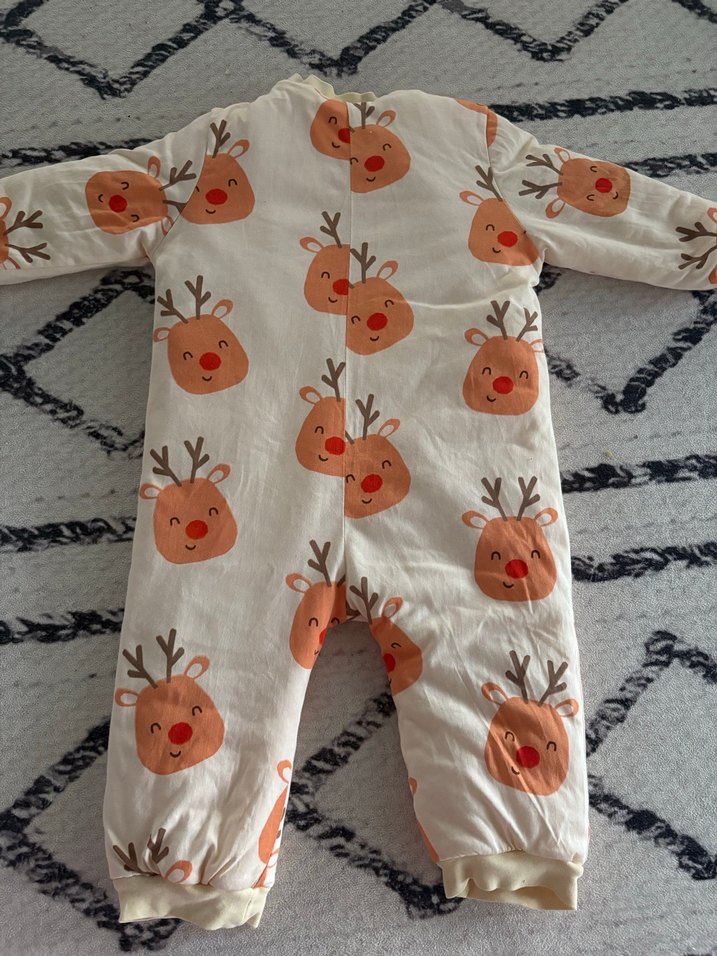 Fermuarlı, Baskılı Beyaz Bebek Tulumu - Görsel 2