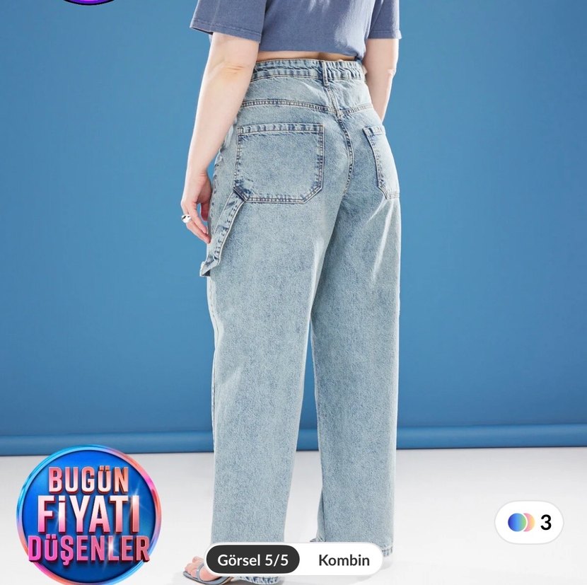 Kadın Mavi Batik Desenli Geniş Paça Kot Pantolon - Görsel 2