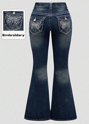 cep kelebek işlemeli kot pantolon y2k - Görsel 3