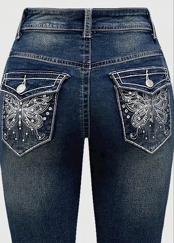 cep kelebek işlemeli kot pantolon y2k - Görsel 4