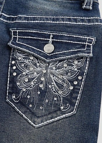 cep kelebek işlemeli kot pantolon y2k - Görsel 6