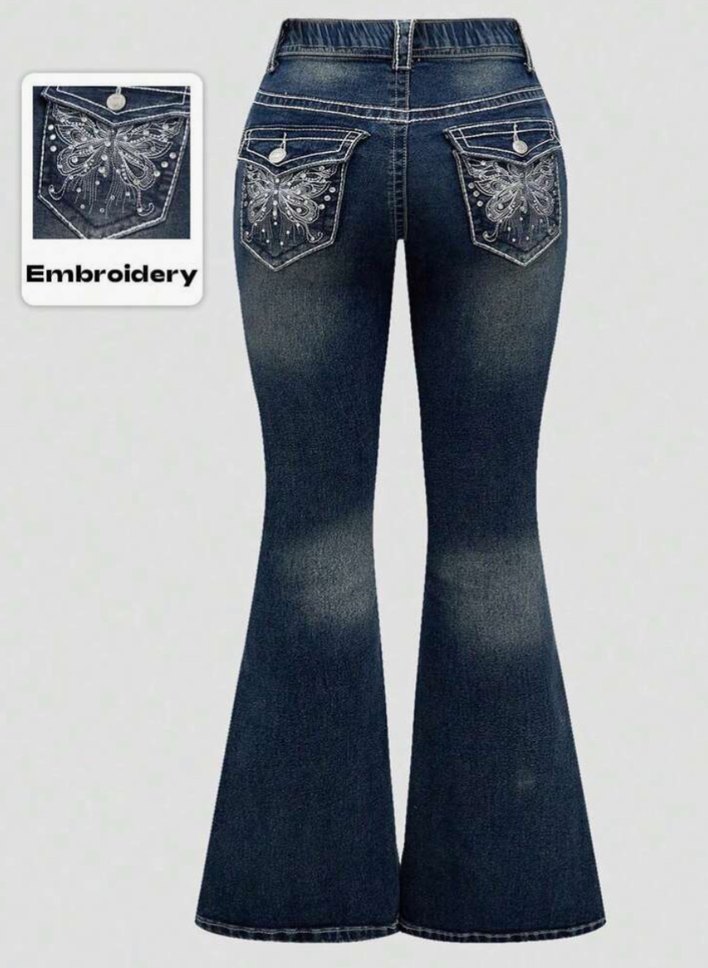 cep kelebek  işlemeli kot pantolon y2k - Görsel 3