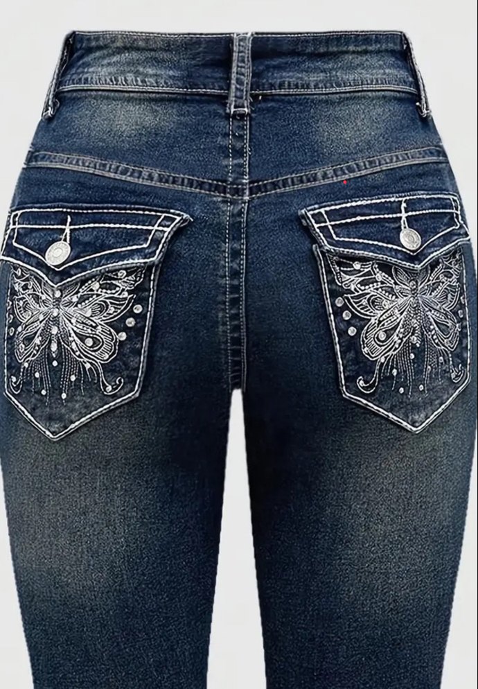 cep kelebek  işlemeli kot pantolon y2k - Görsel 4