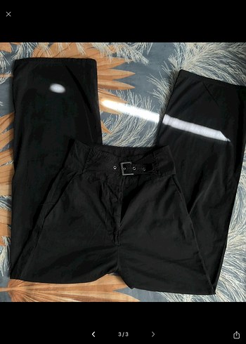 Kemer Detaylı Rahat Kesim Kadın Keten Pantolon - Görsel 3