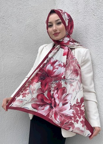 Bordo Çiçek Desenli Soft Pamuk Şal