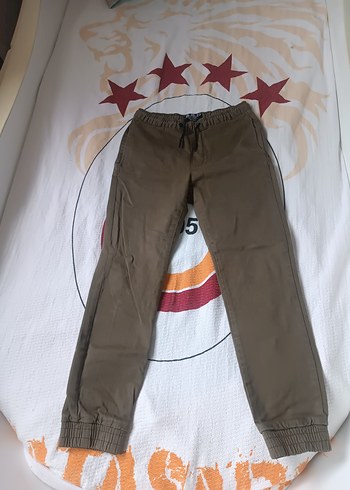 Bershka yeşil kalın keten pantolon