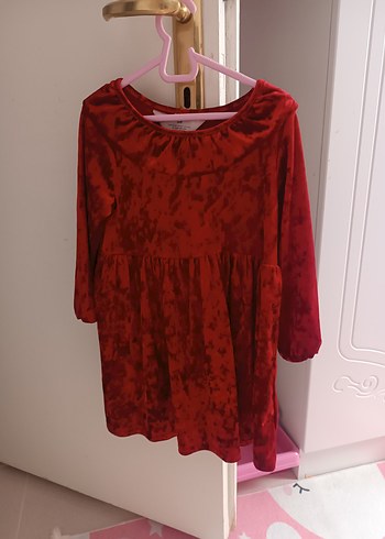 H&M Kız Çocuk Kırmızı Kadife Fırfırlı Elbise