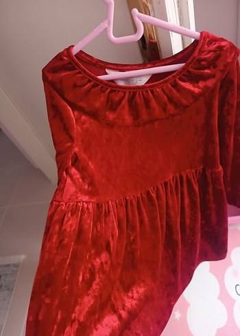 24-36 Ay Beden kırmızı Renk H&M Kız Çocuk Kırmızı Kadife Fırfırlı Elbise