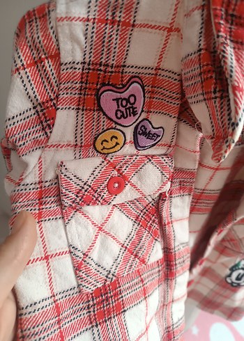 Kırmızı Nakışlı kız Çocuk Uzun Kollu Gömlek - Görsel 3