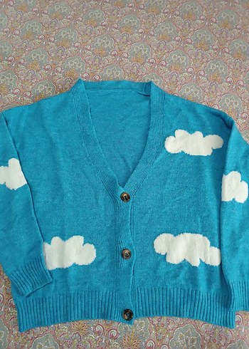 Mavi Bulut Desenli Örgü Kadın Hırka - Görsel 2