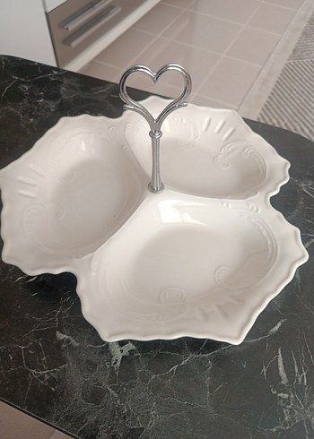 Beden Vintage Beyaz Çiçek Desenli Servis Tabağı