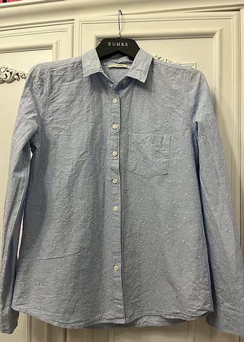 Mavi Nakışlı Kadın Pamuk Gömlek - Görsel 2