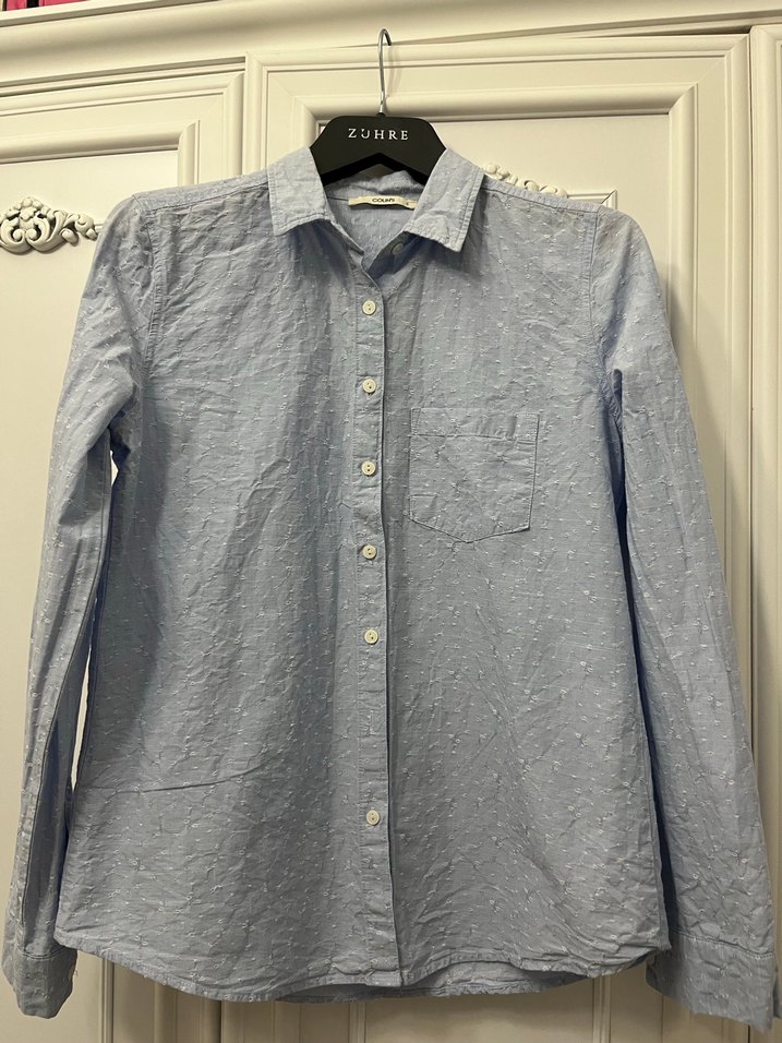 Mavi Nakışlı Kadın Pamuk Gömlek - Görsel 2